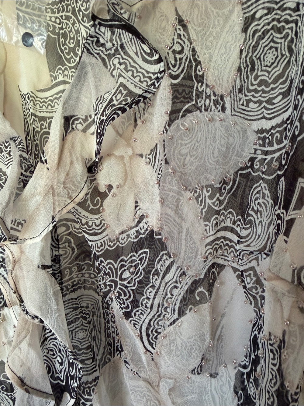 ICE silk Chiffon V-Neck Floral Blouse in Black and Cream xl - Picture 2 of 5
